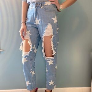 Boyfriend high waisted distressed jeans